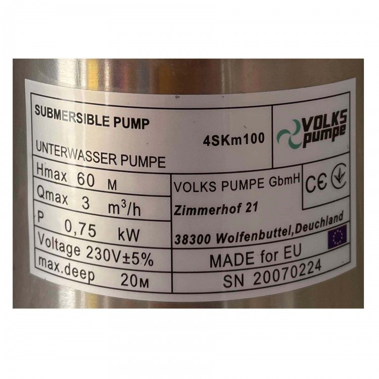 Насос свердловинний вихровий VOLKS pumpe 4SKm100 0,75кВт + кабель 15м + пульт - VOLKS Насос свердловинний вихровий VOLKS pumpe 4SKm100 0,75кВт + кабель 15м + пульт - VOLKS Магазин Водомет - Вихрові погружні