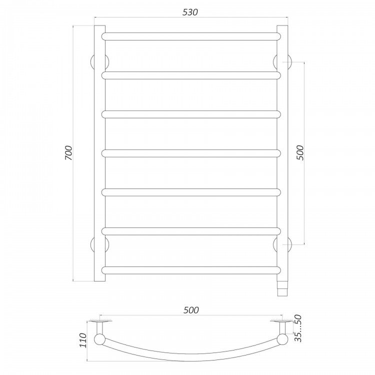 Рушникосушарка UNIO LD ER 700-500-7 BLK Драбинка Дуга електро чорна - UNIO Рушникосушарка UNIO LD ER 700-500-7 BLK Драбинка Дуга електро чорна - UNIO Магазин Водомет - Рушникосушки