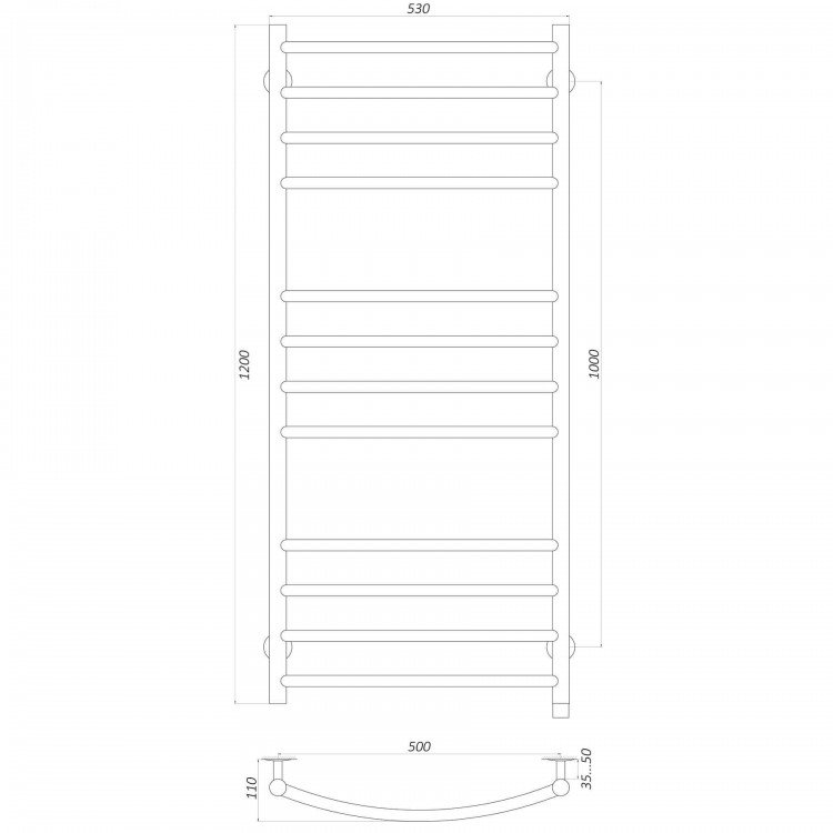 Рушникосушарка UNIO LDE EL 1200-500-12 BLK Драбинка Дуга Еліт електро чорна - UNIO Магазин Водомет - Рушникосушки