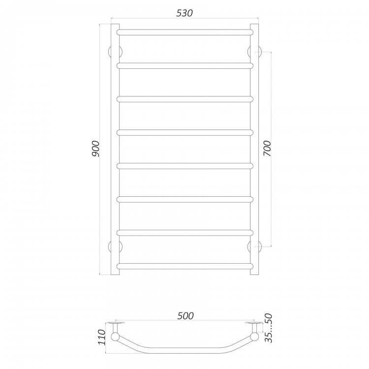 Рушникосушарка UNIO LT W 900-500-8 Драбинка Трапеція вода - UNIO Рушникосушарка UNIO LT W 900-500-8 Драбинка Трапеція вода - UNIO Магазин Водомет - Рушникосушки