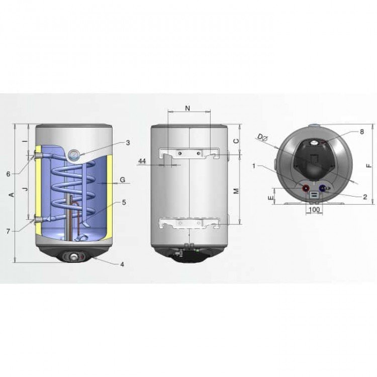 Комбінований водонагрівач Eldom Thermo 100 WV10046 TRG - Eldom Водонагрівач ELDOM THERMO 100WV 10046TRG - Магазин Водомет - 1БАЗА