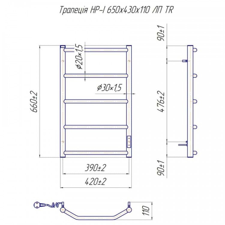 Рушникосушка Mario Трапеція HP-I 650х430/110 TR K - Mario Магазин Водомет - Рушникосушки