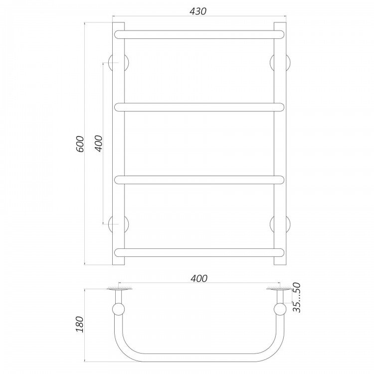 Рушникосушарка UNIO LS W 600-400-4 Драбинка Скоба вода - UNIO Рушникосушарка UNIO LS W 600-400-4 Драбинка Скоба вода - UNIO Магазин Водомет - Рушникосушки