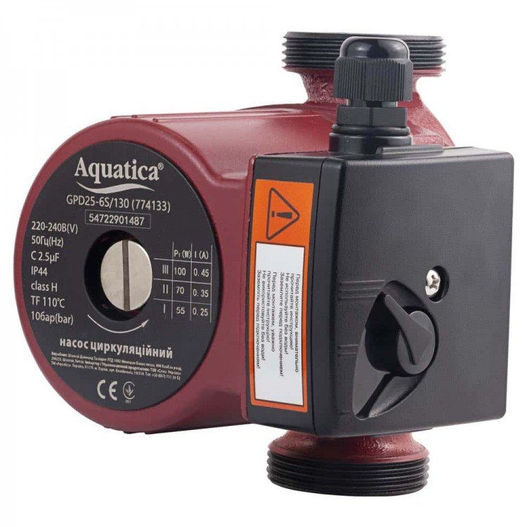 Насос циркуляційний 100Вт Hmax 6м Qmax 75л/хв ?1?" 130мм+гайки ?1" AQUATICA (774133) - Aquatica Магазин Водомет - Циркуляційні насоси