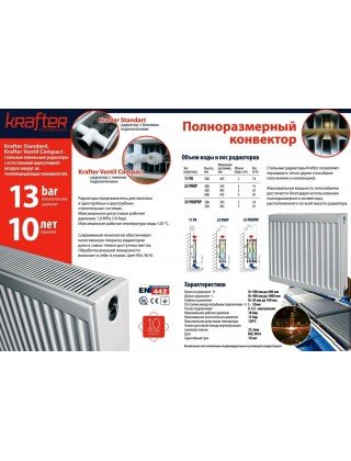 Сталевий радіатор KRAFTER S22 500x400