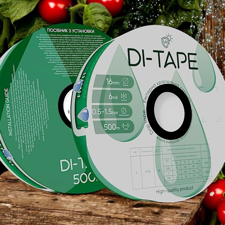 Крапельна стрічка емітерна Di-Tape крапельниці через 15 см витрата 1,00 л/год, довжина 1000 м (DI-15-1000) Крапельна стрічка емітерна Di-Tape крапельниці через 15 см витрата 1,00 л/год, довжина 1000 м (DI-15-1000)