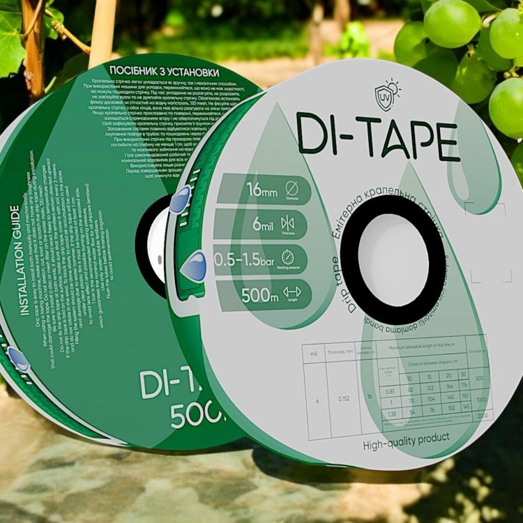 Крапельна стрічка емітерна Di-Tape крапельниці через 20 см витрата 1,00 л/год, довжина 1000 м (DI-20-1000) Крапельна стрічка емітерна Di-Tape крапельниці через 20 см витрата 1,00 л/год, довжина 1000 м (DI-20-1000)